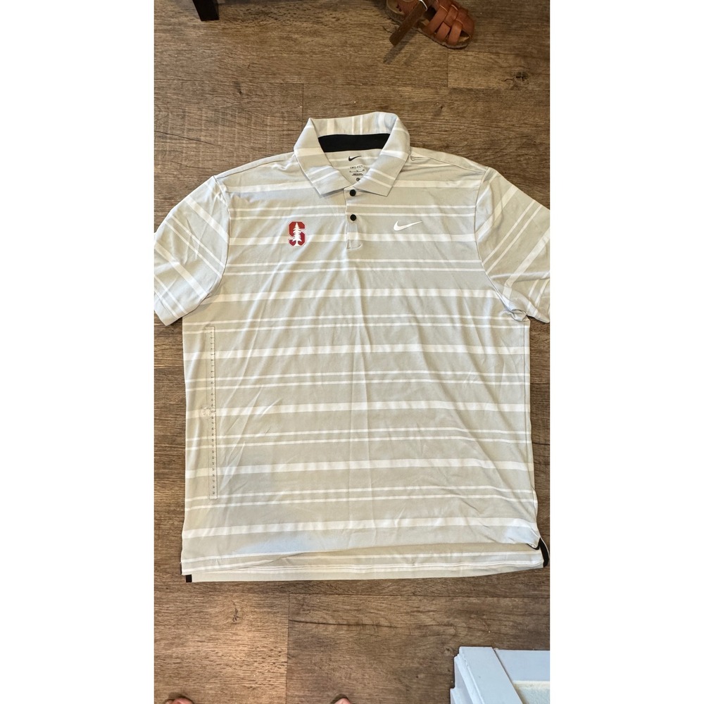 Nike Stanford University Cardinal Dri-FIT Striped Polo Shirt Mens XL Grey White